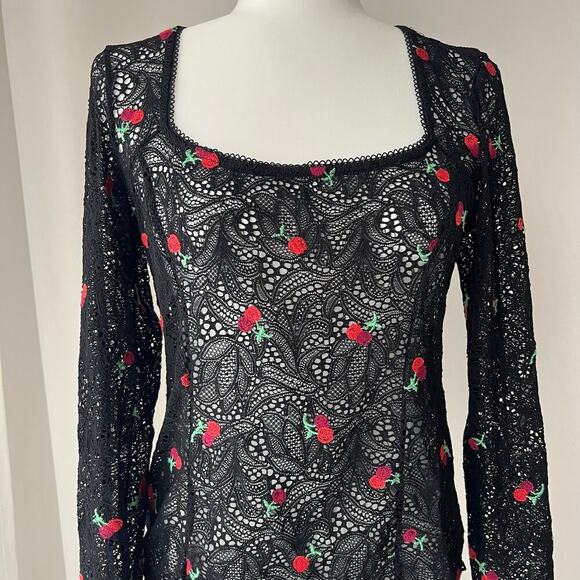 Free People Cherry Embroidered Black lace Top - Picture 6 of 6